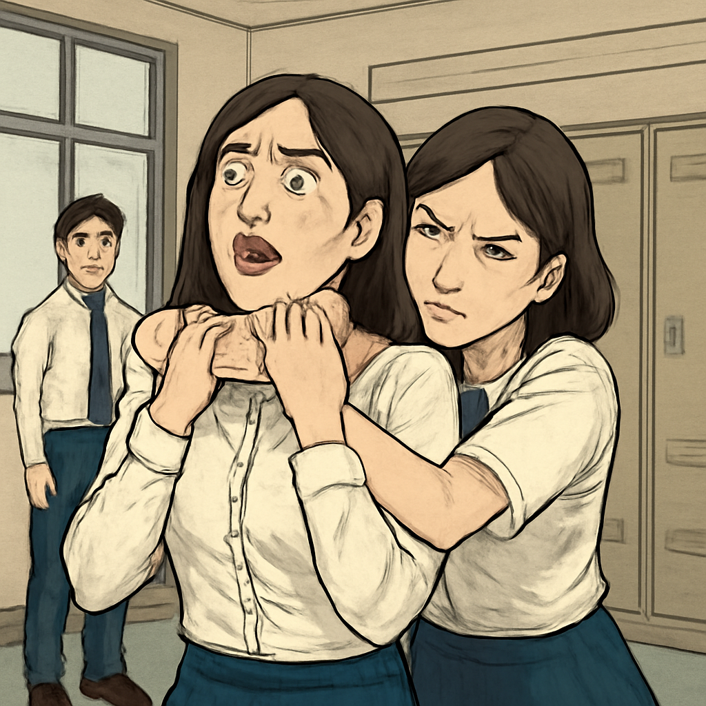 학교에서 여자가 목조르는