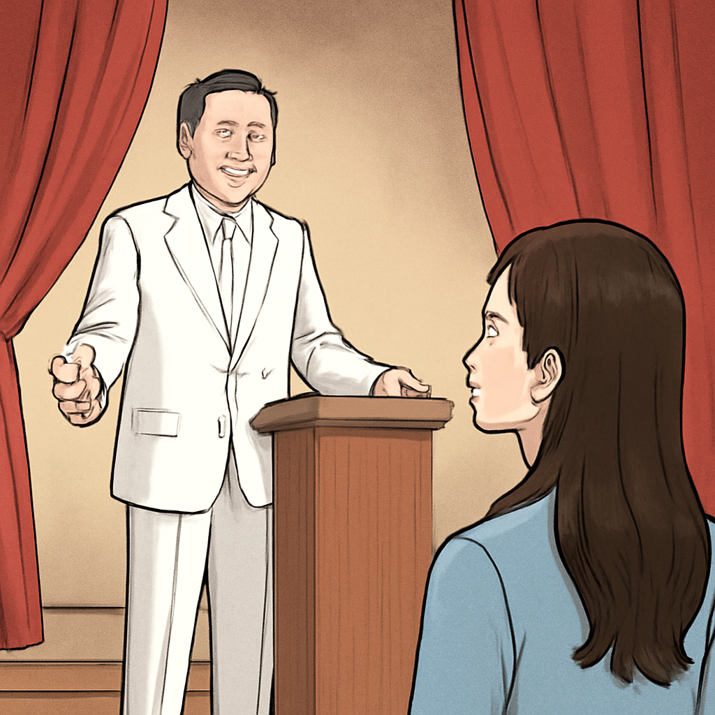 흰색정장을입은총회장님이강단에서고연예인을따로본꿈