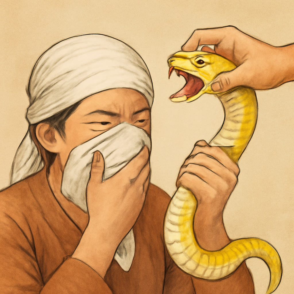 노랑무늬흰구렁이를잡을때누가머리를잡았고나는흰수건으로머리를