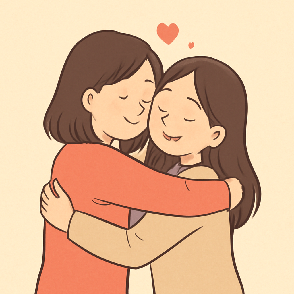 친해지고 싶은 친구랑 포옹을 하는뚬