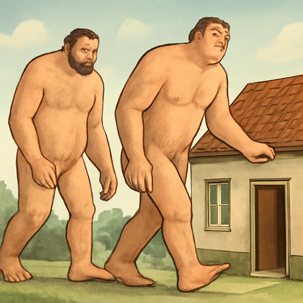 키기 큰 거인 둘이 바지를 벗은 채 우리집으로 들어와