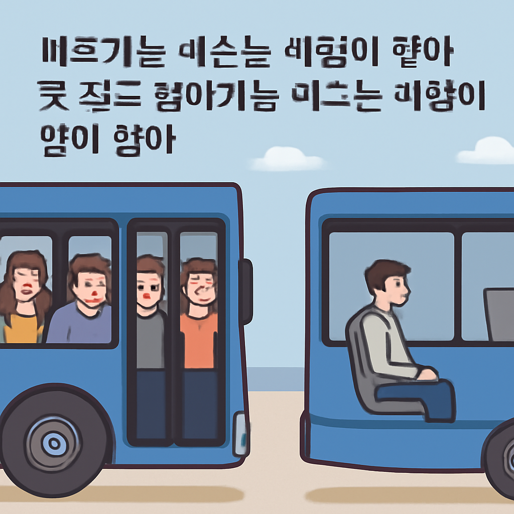 바로가는버스는사람이많아못타고 돌아가는버스는사람이없어앉아
