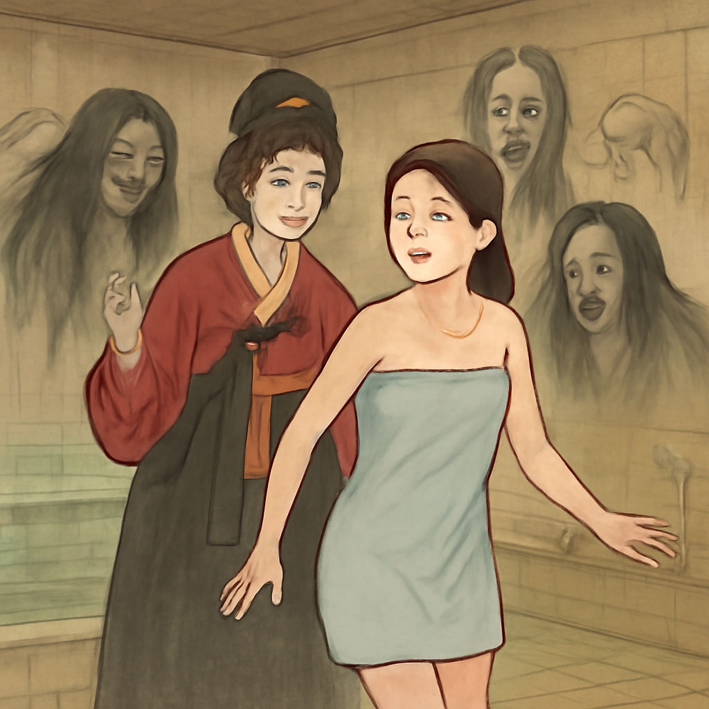 공중목욕탕에 들어갔는데갑자기 여자무당이 곳곳에귀신들이