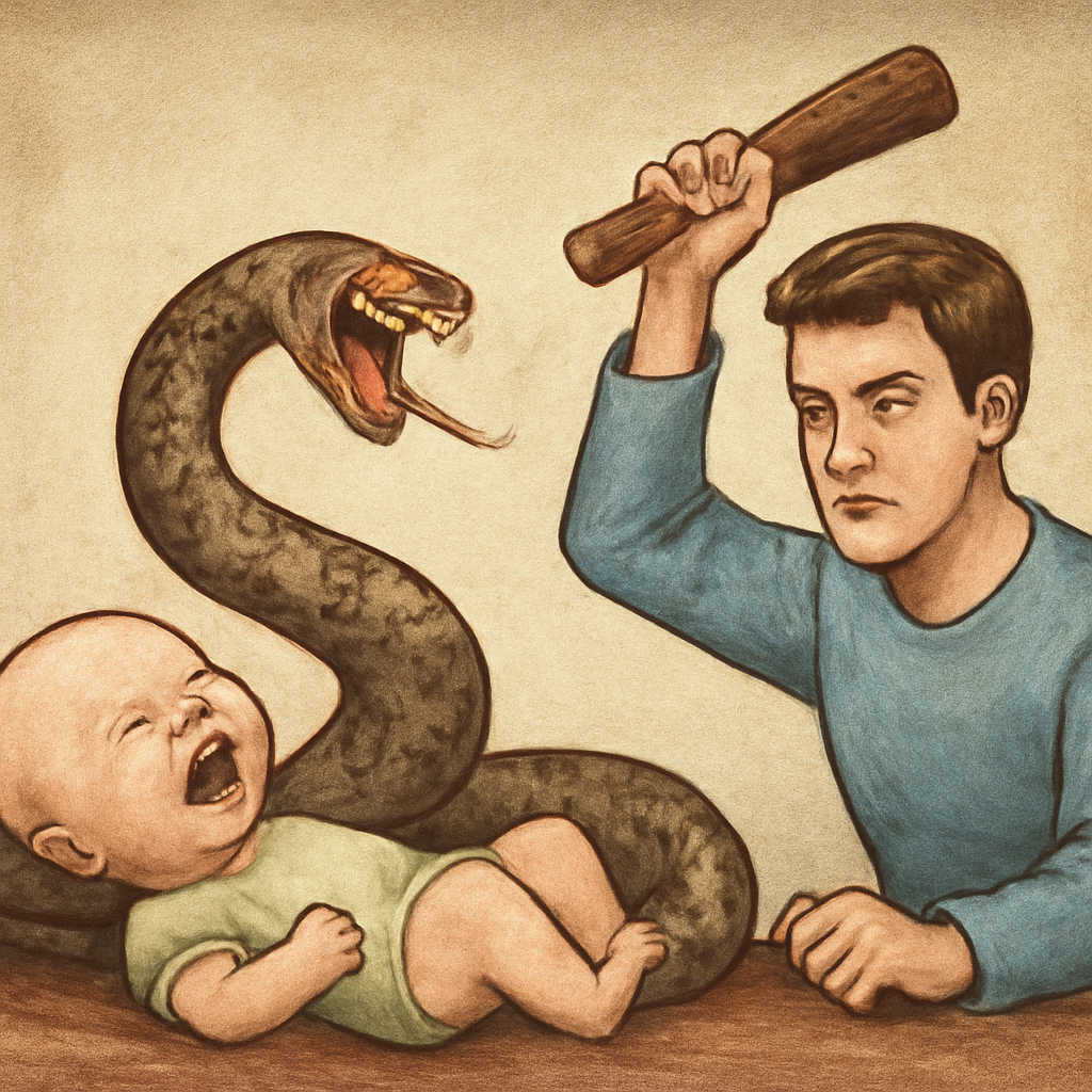 독뱀이 아기를 물어 죽이자 독뱀을 죽인꿈
