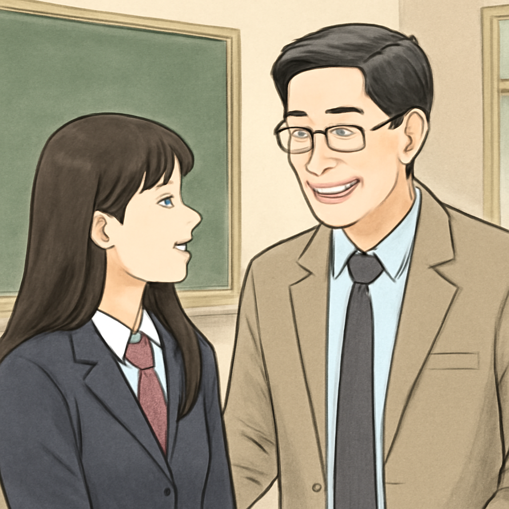 여고다닐때부터좋아하는남자선생님이나를보고미소지으며웃어주는