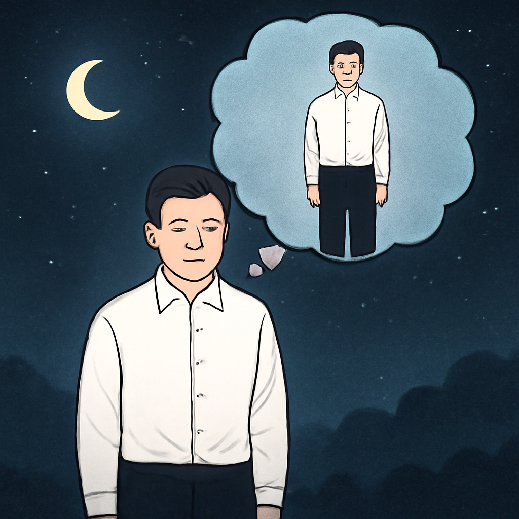 어두운밤에윗도리는흰색에바지는검정색입은남자꿈
