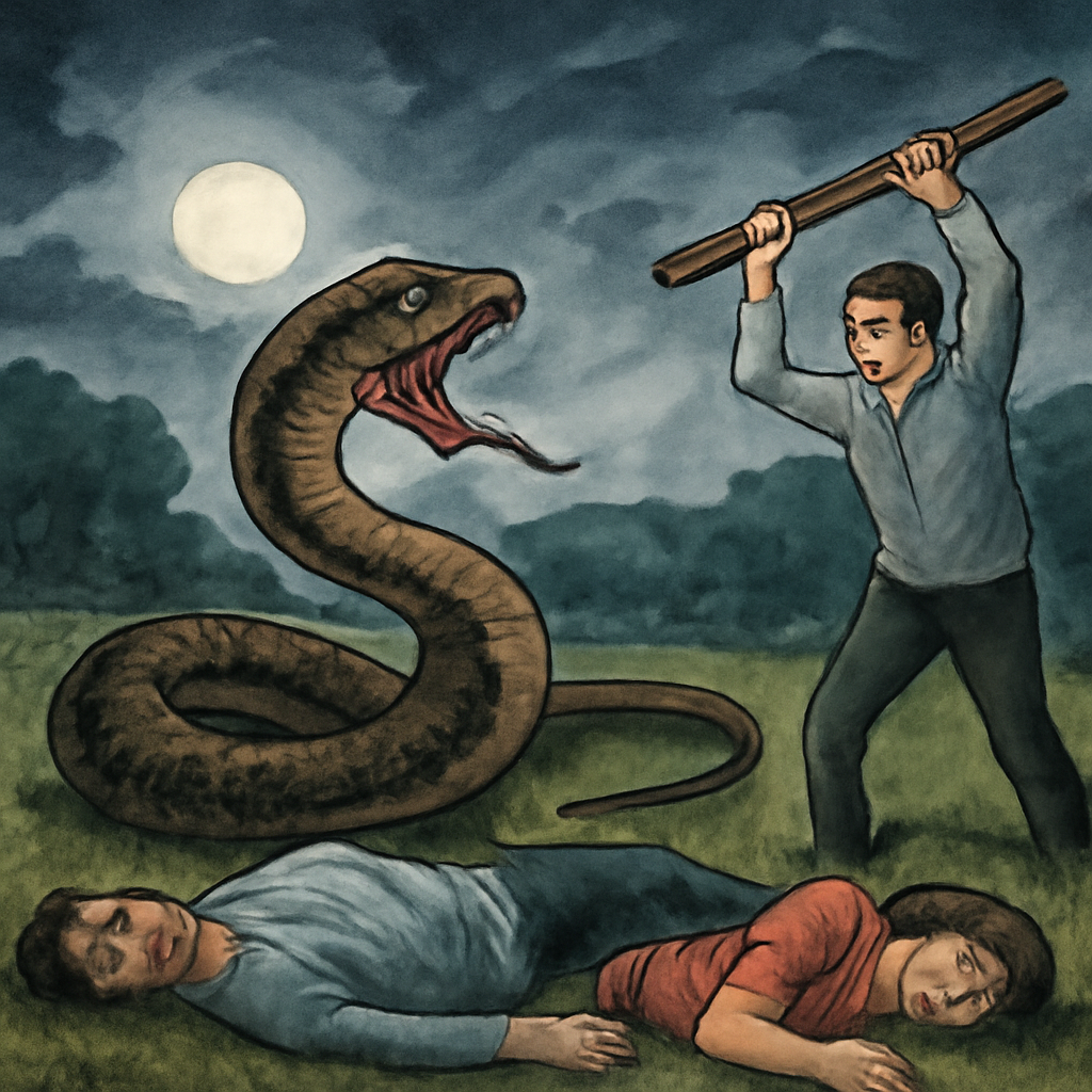 쫒아오는 독뱀이 두명을 죽였고 그 독뱀을 죽인 꿈