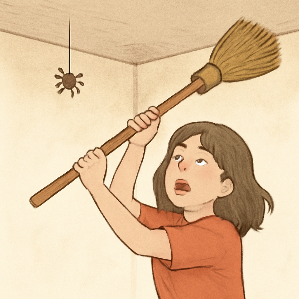 천장에 있는거미를 빗자루로 죽이려하다가 거미가떨어지며  - 꿈 해몽, 꿈 풀이(+자세한 해석)이미지