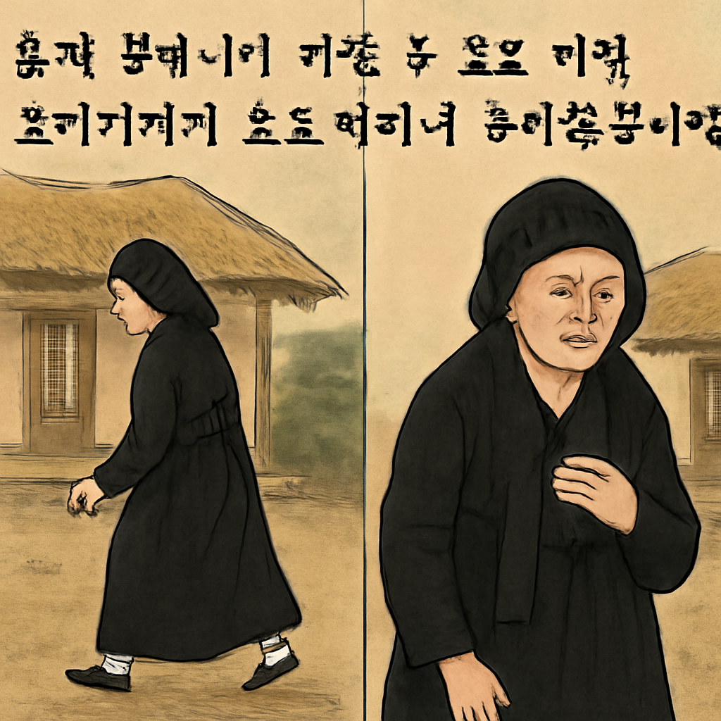 동래할머니가까만옷입고까만보자기까지쓰고나가다돌아와습니다나