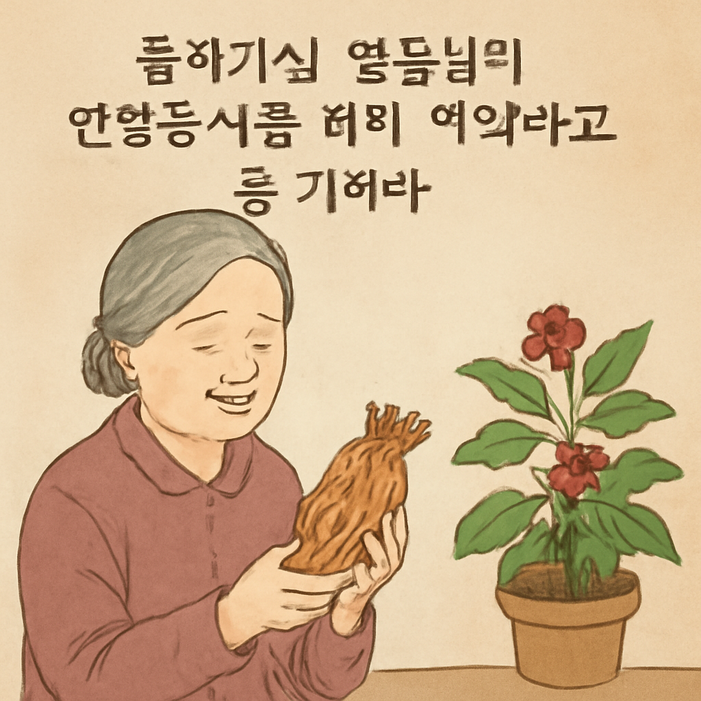 돌아가신 장모님이 연꽂송이를
더덕 씨앗이라고 잘지켜라