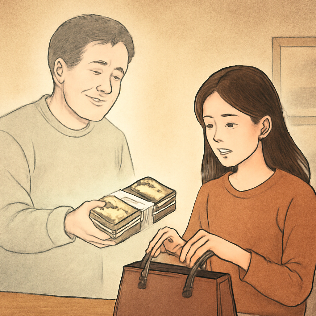 돌아가신아버지가5만원돈다발줘서가방에넣음