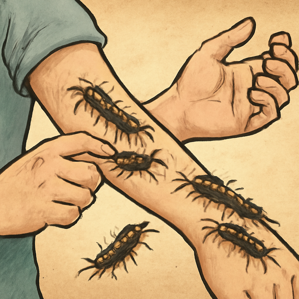 팔에서  큰  벌레 여러마리를  빼  내었어요