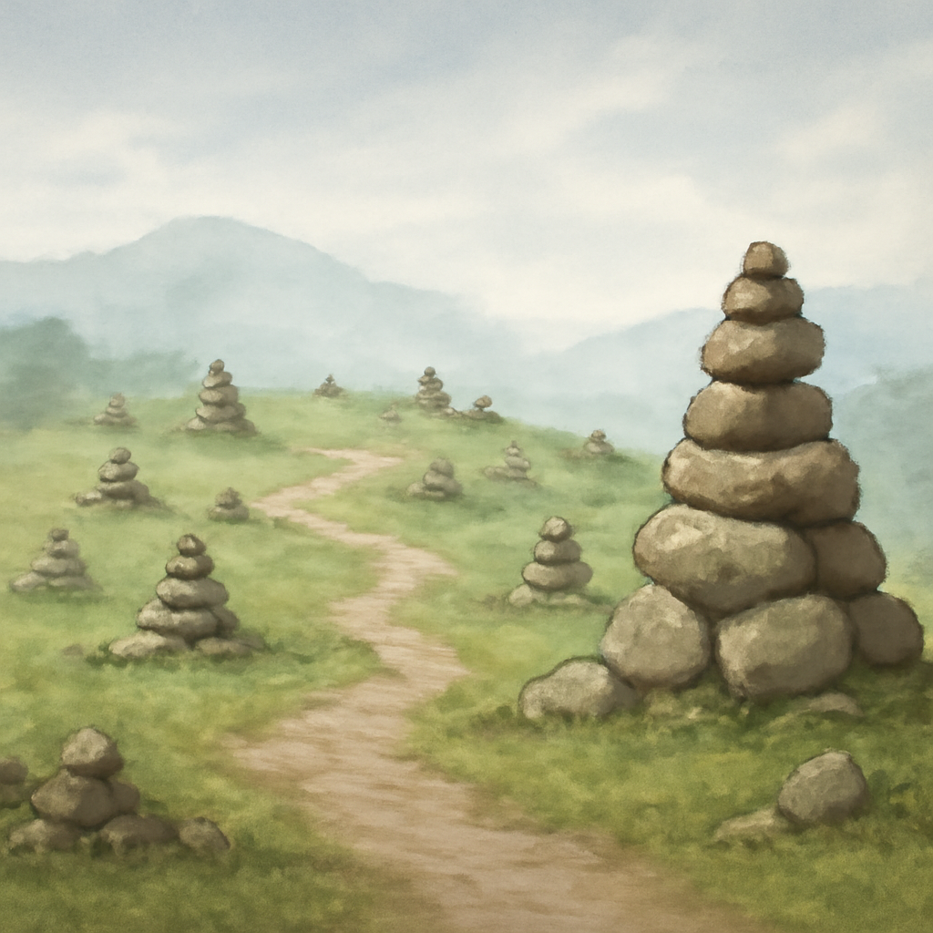 산언덕에올라가는데곳곳에돌무더기가쌓여있는기도터를보는꿈