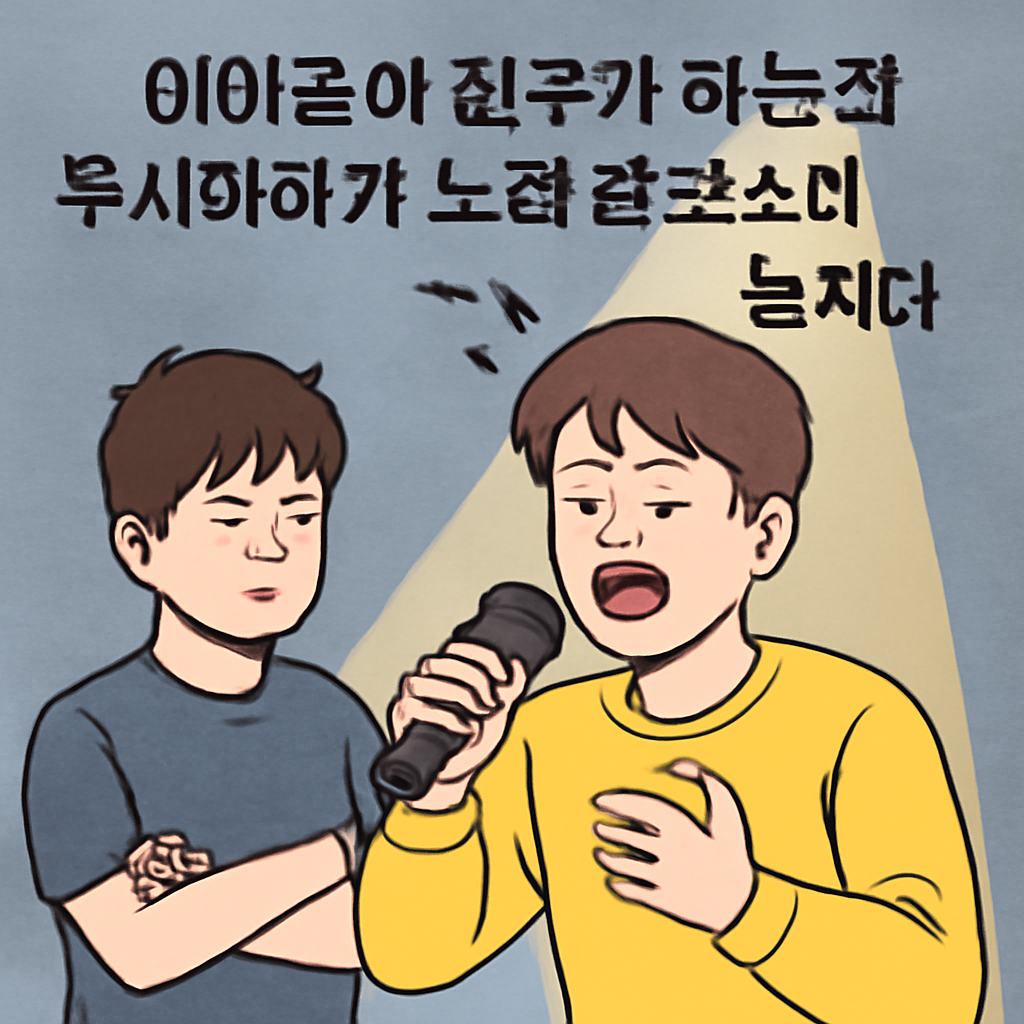아이돌이 친구가하는말 무시하다가 노래불렀는데 음치이다.