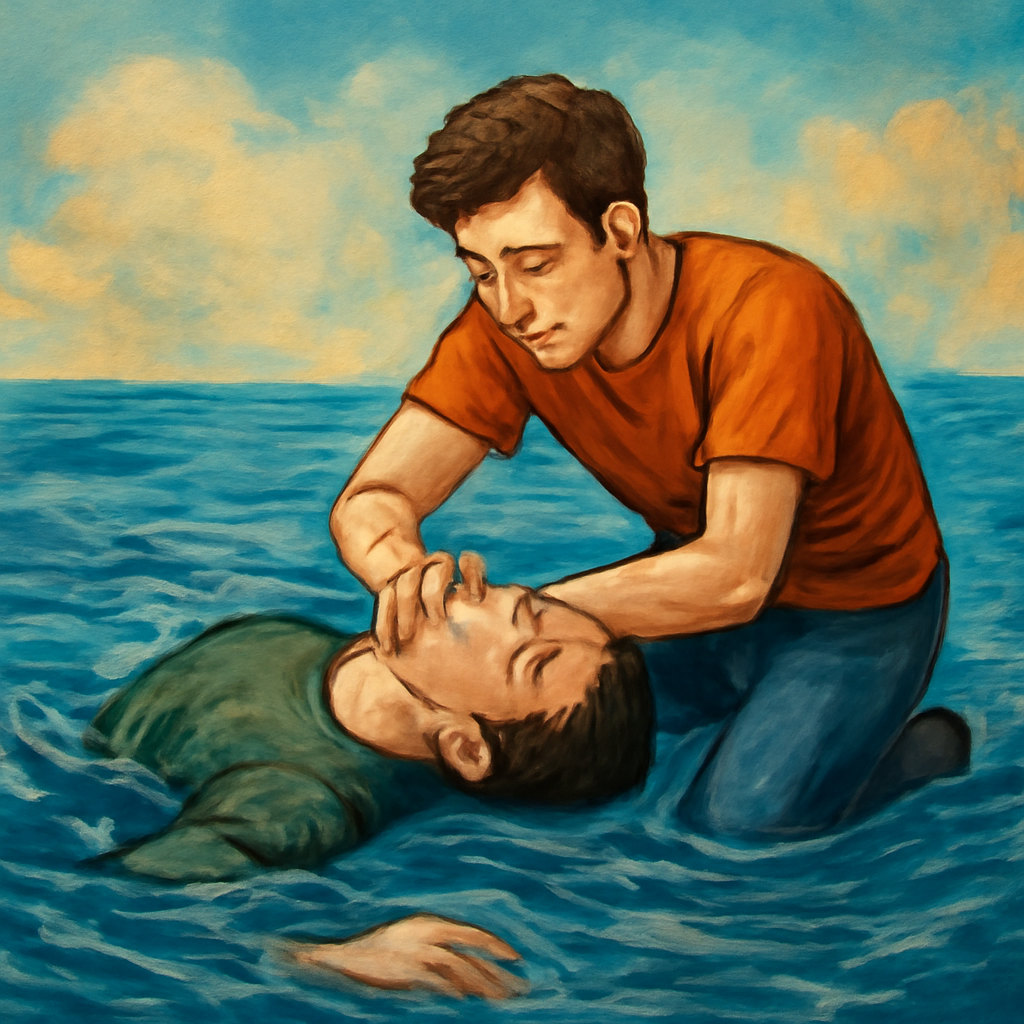 물에 빠진 남자를 구해서 인공호흡하고 심폐소생술하는 꿈 - 꿈 해몽, 꿈 풀이(+자세한 해석)이미지