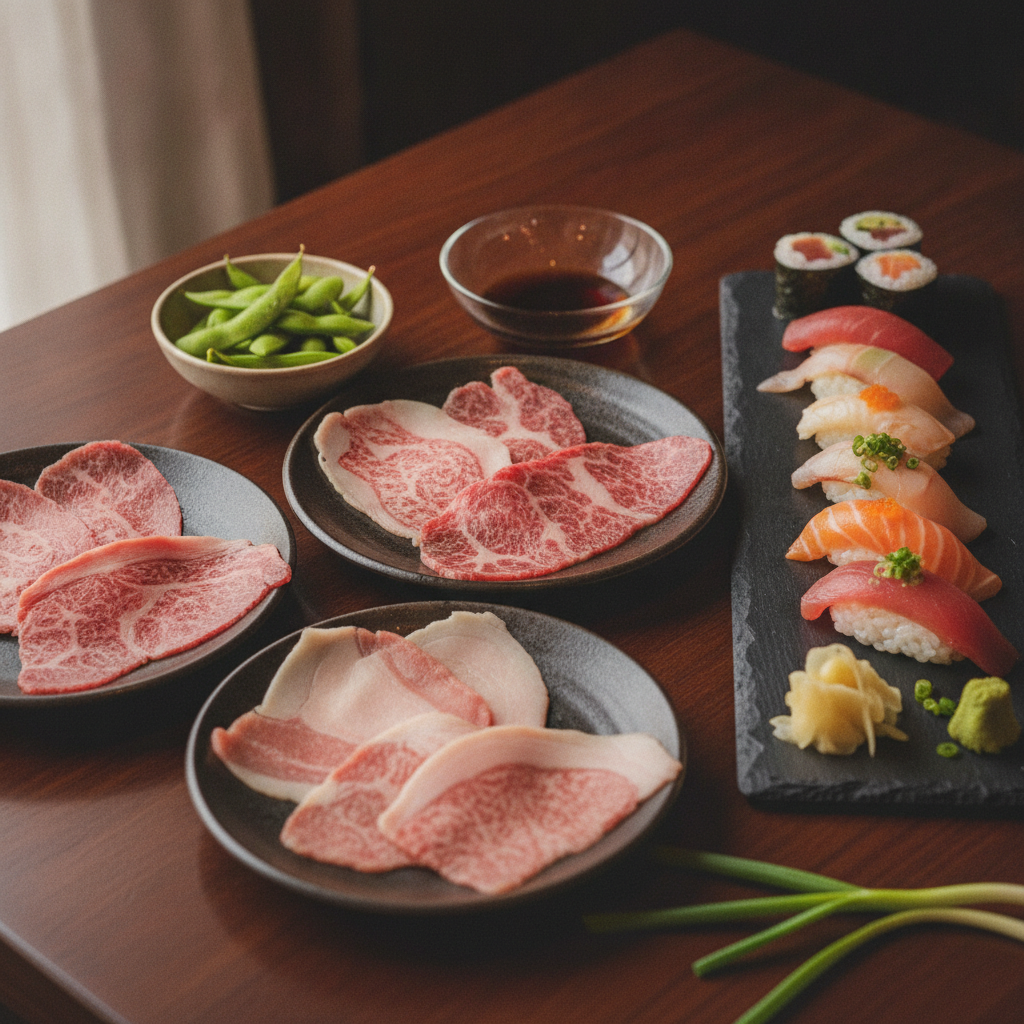 오사카 가족여행에서 ‘한 끼로 끝’ 내버린 스키야키 코스 맛집 후기 (스시·사이드·디저트까지) 2 6,980엔 코스가 진짜 ‘가성비’였던 이유: 와규 3종 + 스시 포함 구성