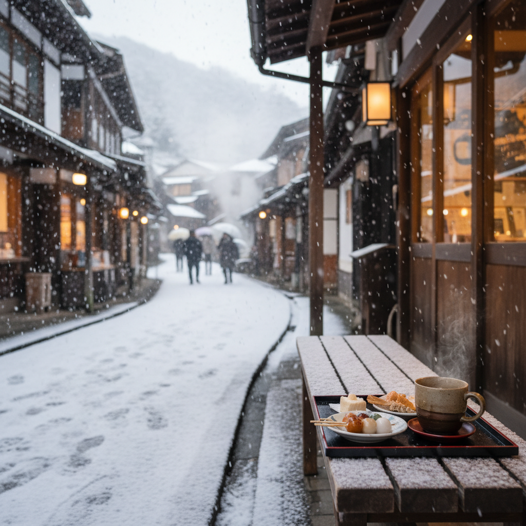 유후인에서 첫눈보기 + 먹거리 동선: 작게 먹고 자주 행복해지기