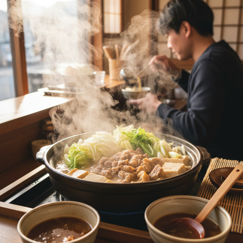하카타 조식 뷔페에서 하이라이트는 ‘모츠나베’를 직접 끓여 먹는 재미