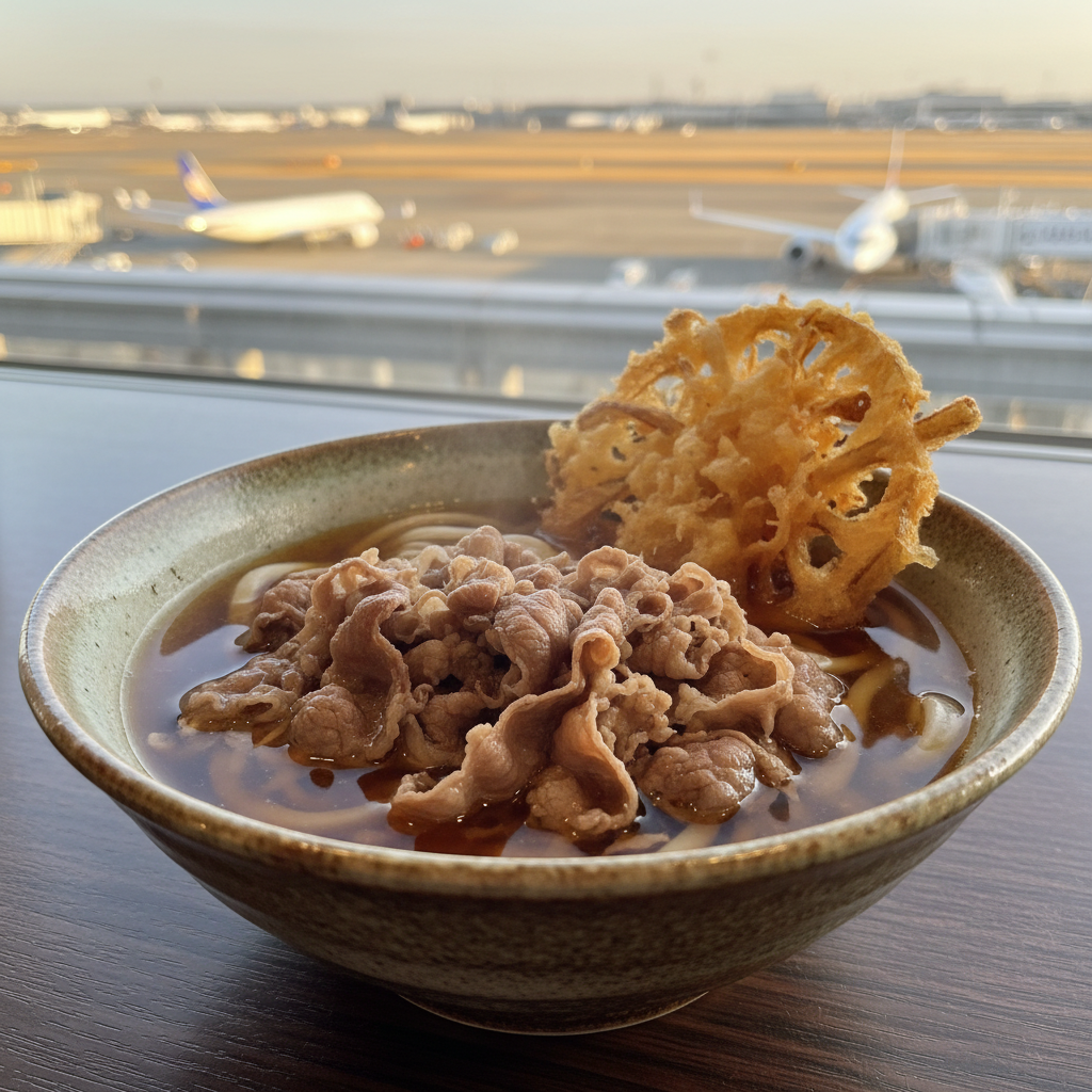후쿠오카공항 국내선 3층 ‘새 식당가’에서 출국 전 한 끼, 제가 직접 동선까지 정리해봤어요 4 이나바우동: 니쿠고보텐 우동으로 ‘후쿠오카스러움’ 한 번에