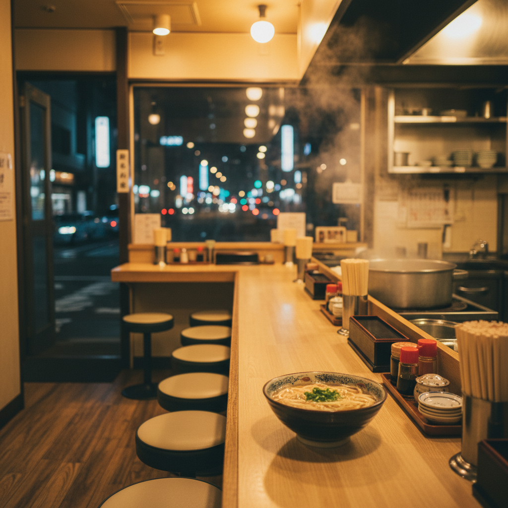 후쿠오카에서 ‘새벽에 배고프면’ 여기로: 24시간 우동집과 텐진 중고쇼핑 동선까지 1 후쿠오카 24시간 식당, 스케산우동이 편한 이유