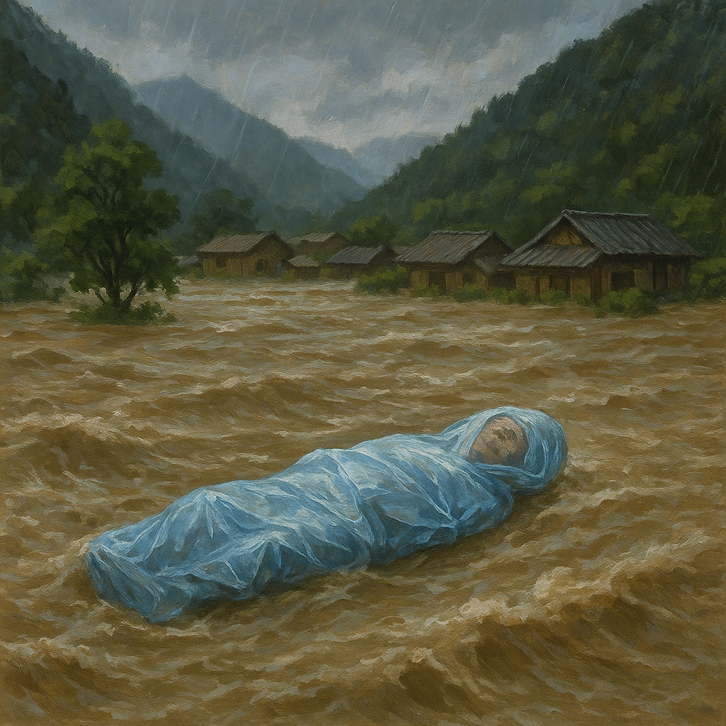 갚은산골 홍수에 비닐포장된 시체가 떠내려가는 꿈해몽 꿈 해몽 대표 이미지