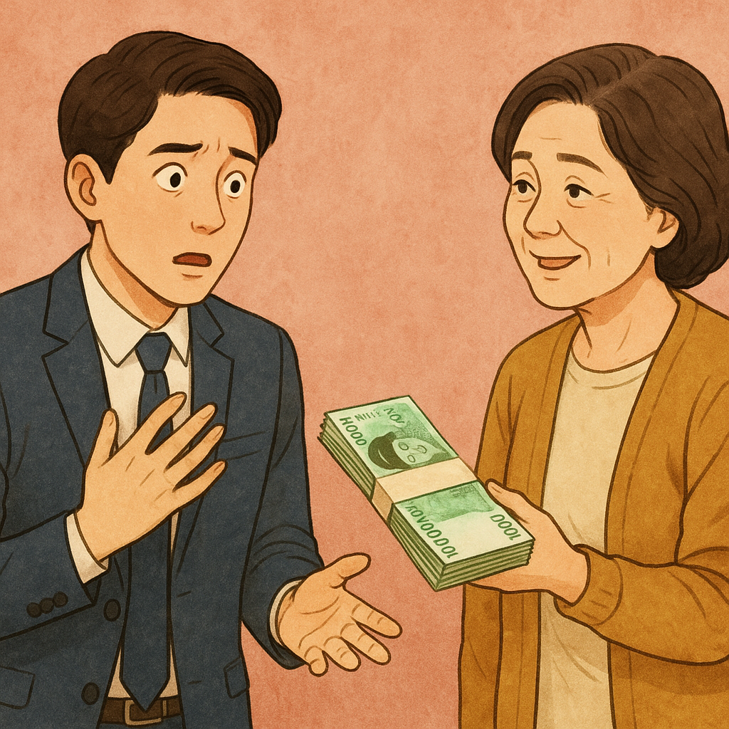 살아있는 친정엄마가 예비남폄한테 천만원 주고 간 꿈 꿈 해몽 대표 이미지