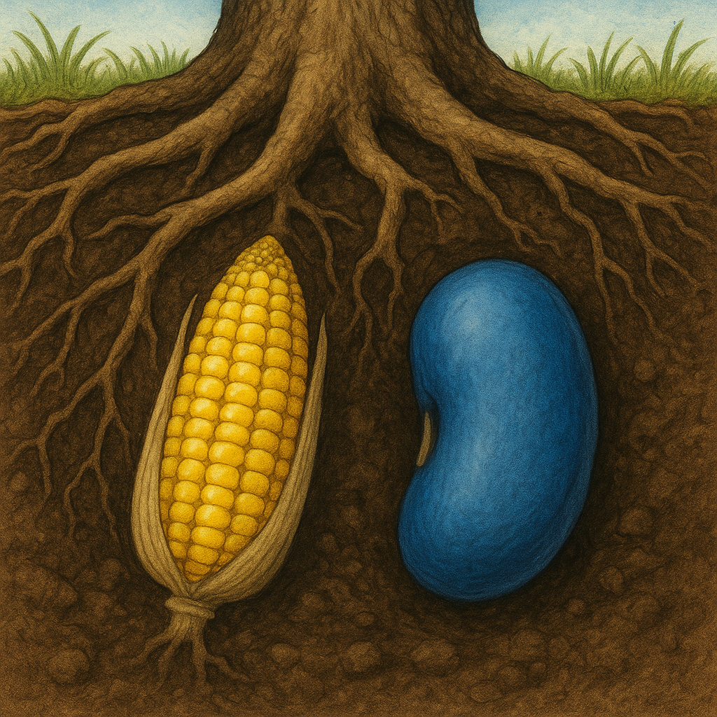 나무뿌리 근처의 노란 옥수수와 큰 파란색 콩 꿈 해몽 꿈 해몽 대표 이미지