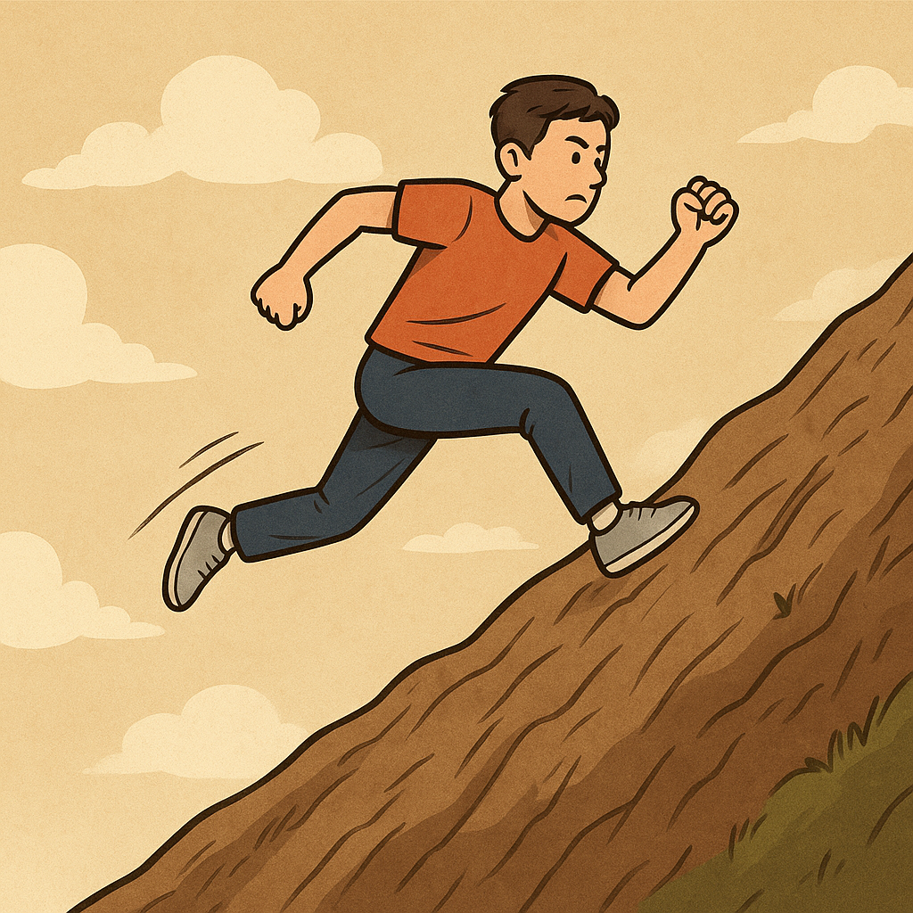 높은 오르막을 단숨에 뛰어넘어가는꿈조금 위험하긴 했으 꿈 해몽 대표 이미지