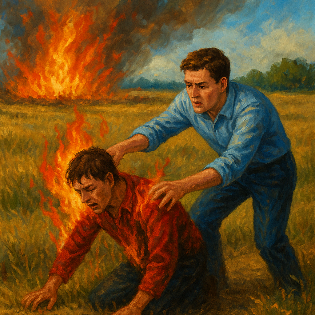 들에 불이났고 다른사람몸에불이붙어 끄는것과 그불을끄는 꿈 해몽 대표 이미지