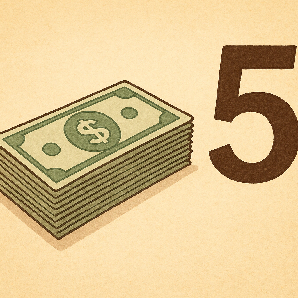 상품권 같은 종이 여러장과 엄청 크게 5라는 숫자를 봄 꿈 해몽 대표 이미지