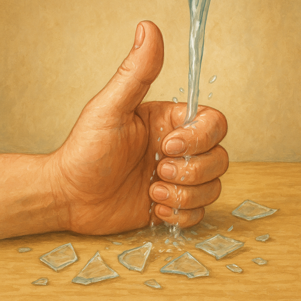 유리잔을 깨트리고 엄지에 묻은 작은 조각들을 씻어내는 - 꿈 해몽, 꿈 풀이(+자세한 해석) 꿈 해몽 썸네일