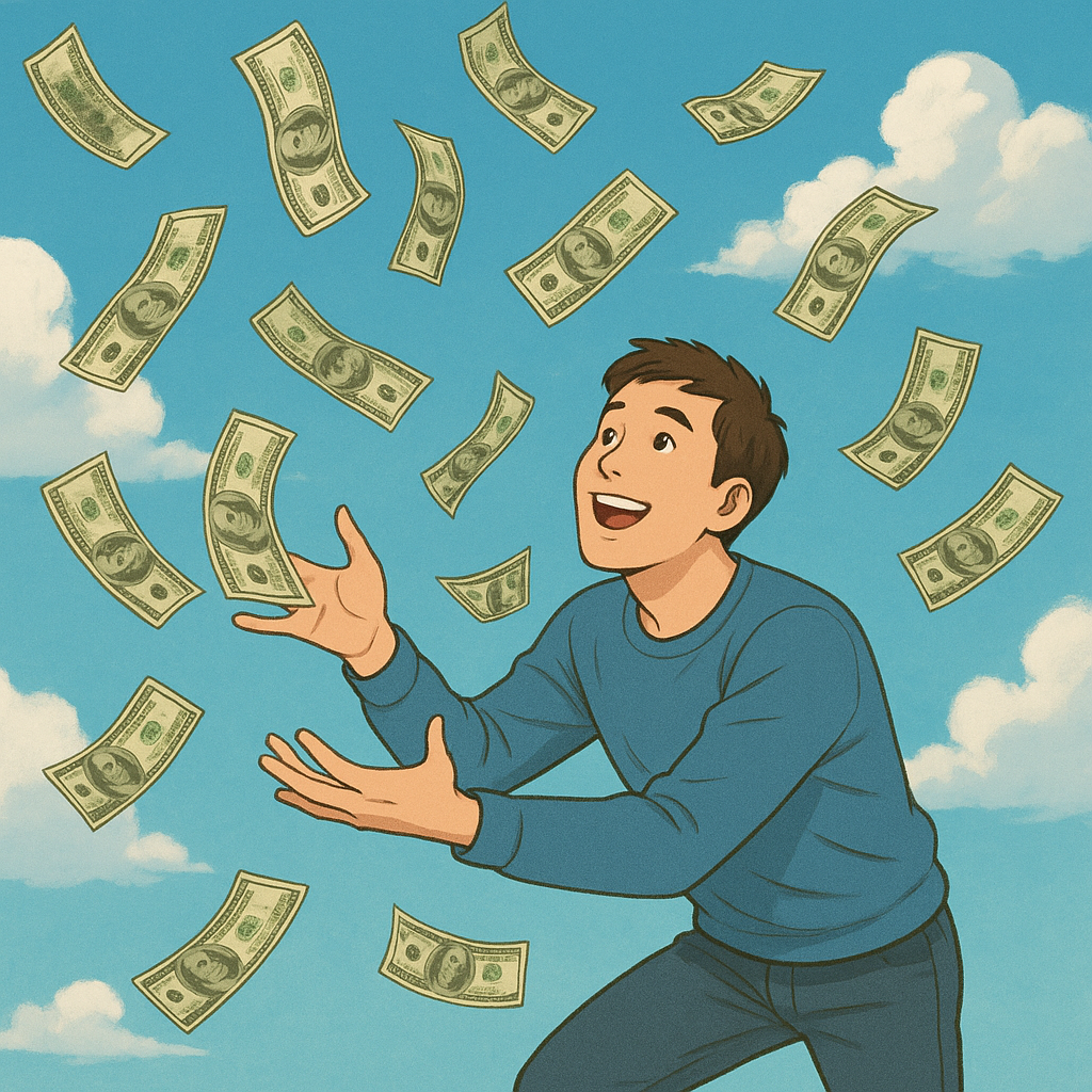 하늘에서 떨어진 돈을 줍는 꿈 꿈 해몽 대표 이미지