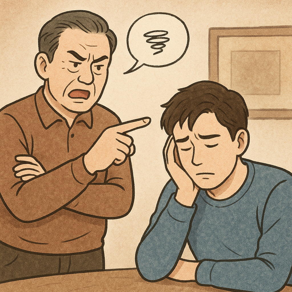 아버지와의 갈등을 상징하는 꿈으로, 내면의 불안과 갈등을 나타냄.