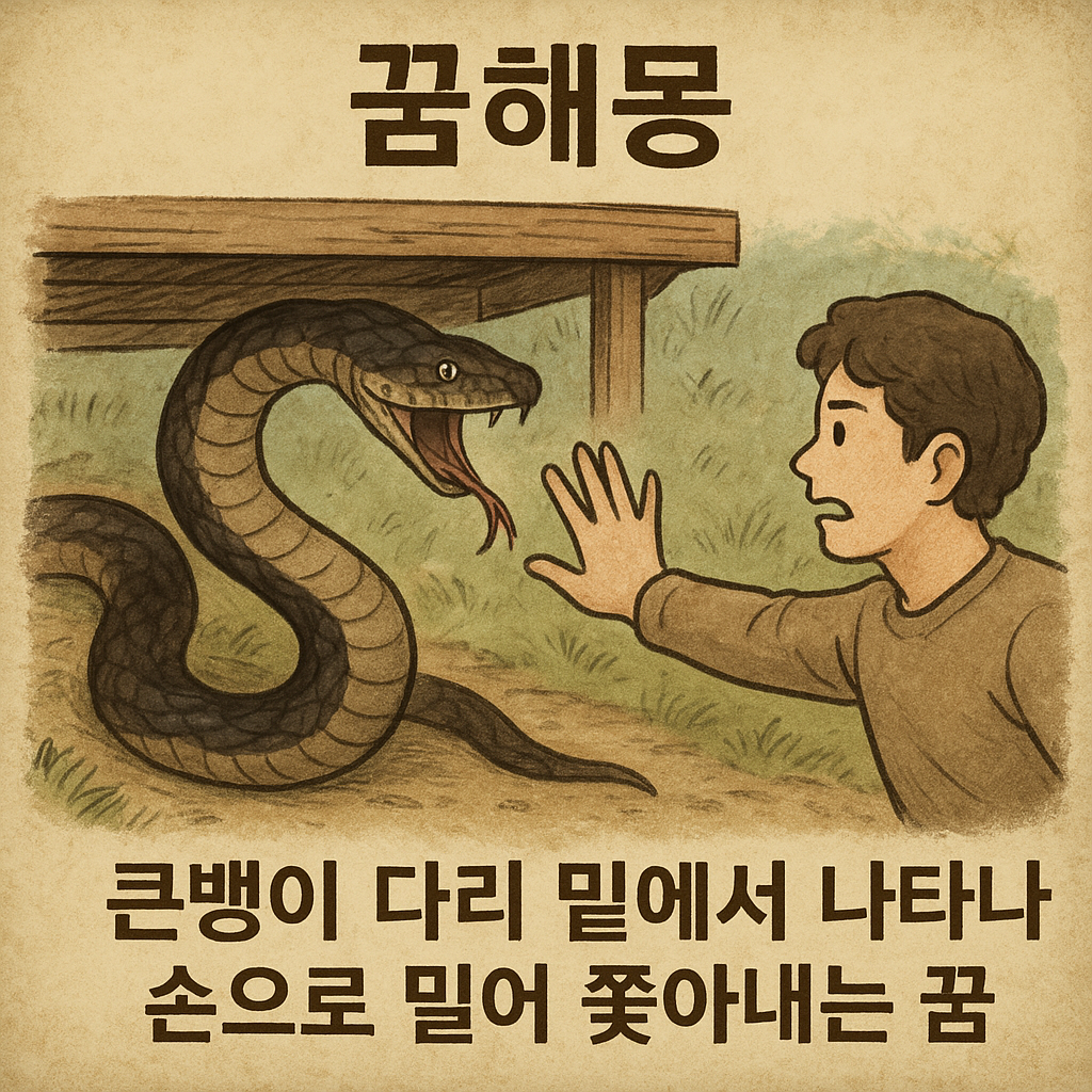 큰 뱀을 쫓아내는 꿈은 불안감과 내적 갈등을 상징.